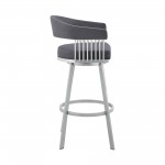 Chelsea 29" Slate Grey Faux Leather and Silver Metal Bar Stool