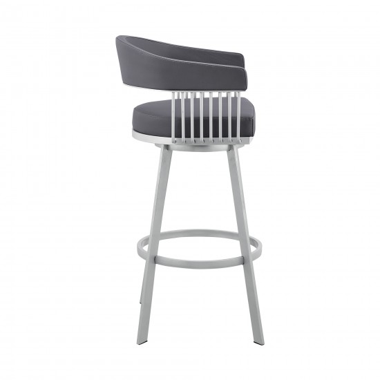 Chelsea 29" Slate Grey Faux Leather and Silver Metal Bar Stool