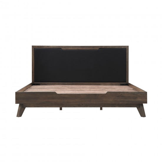 Astoria King Platform Bed Frame in Oak with Black Faux Leather