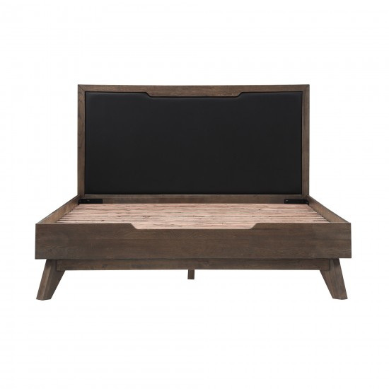 Astoria Queen Platform Bed Frame in Oak with Black Faux Leather