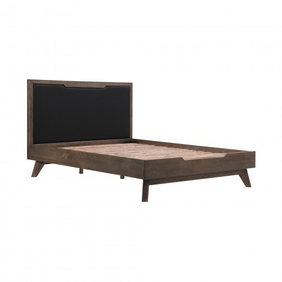 Astoria Queen Platform Bed Frame in Oak with Black Faux Leather