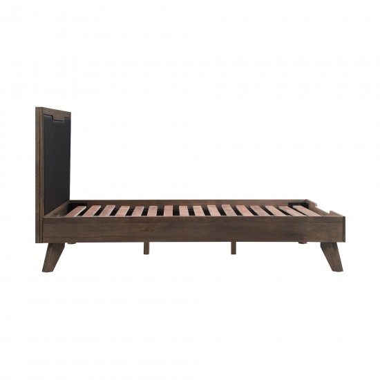 Astoria Queen Platform Bed Frame in Oak with Black Faux Leather