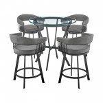 Naomi and Chelsea Dining Set in Black Metal and Grey Faux Leather - Set of 5