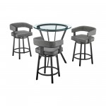 Naomi and Lorin Dining Set in Black Metal and Grey Faux Leather - Set of 4