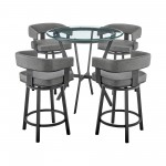 Naomi and Lorin Dining Set in Black Metal and Grey Faux Leather - Set of 5