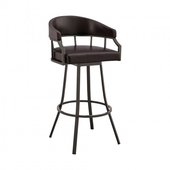 Palmdale 26" Swivel Brown Faux Leather and Java Brown Metal Bar Stool