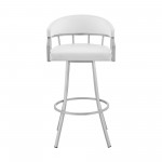 Palmdale 30" Swivel White Faux Leather and Silver Metal Bar Stool