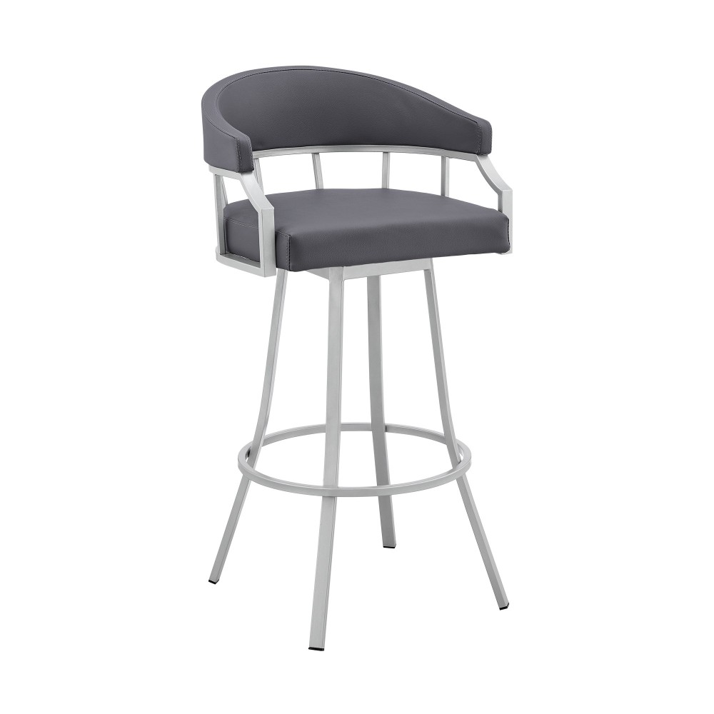 Palmdale 30" Swivel Slate Grey Faux Leather and Silver Metal Bar Stool