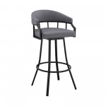 Palmdale 26" Swivel Slate Grey Faux Leather and Black Metal Bar Stool