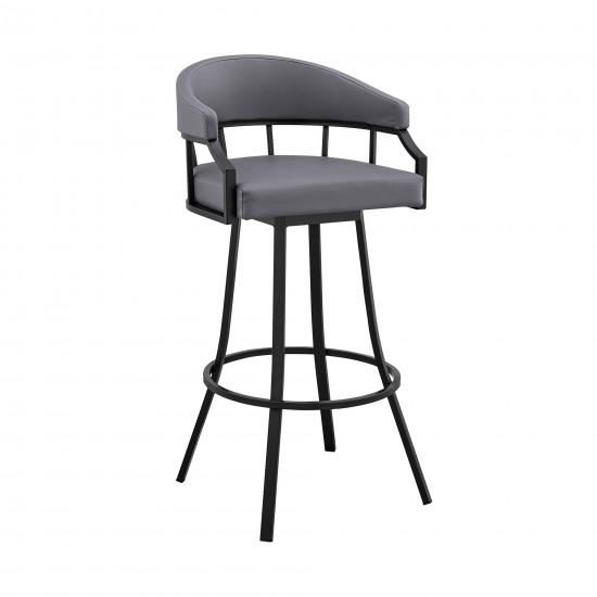 Palmdale 30" Swivel Slate Grey Faux Leather and Black Metal Bar Stool