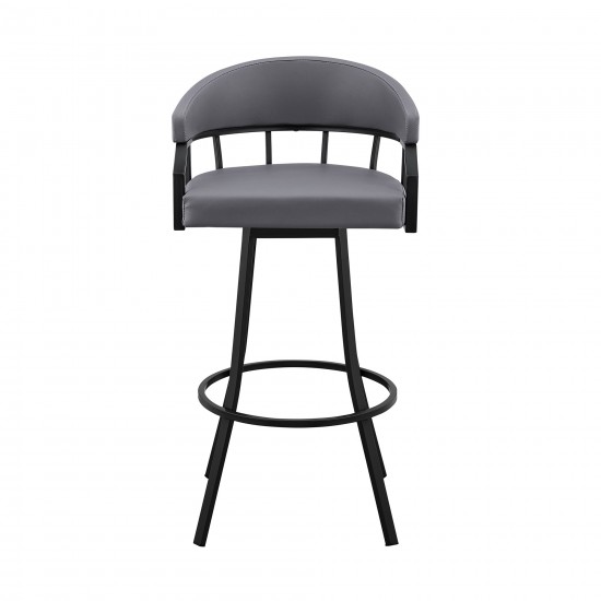 Palmdale 30" Swivel Slate Grey Faux Leather and Black Metal Bar Stool