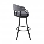 Palmdale 30" Swivel Slate Grey Faux Leather and Black Metal Bar Stool