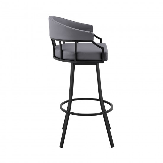 Palmdale 30" Swivel Slate Grey Faux Leather and Black Metal Bar Stool