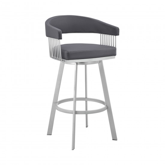 Bronson 25" Slate Grey Faux Leather and Silver Metal Bar Stool