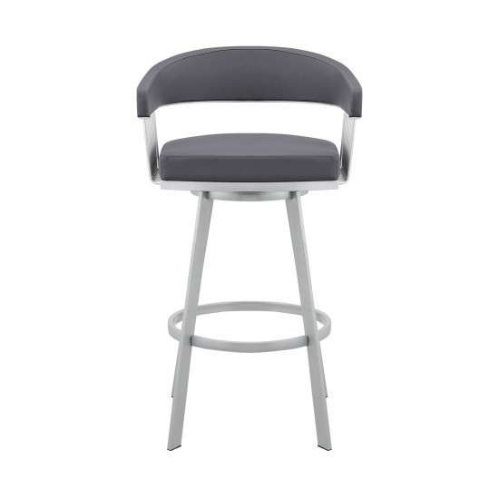Bronson 25" Slate Grey Faux Leather and Silver Metal Bar Stool