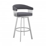 Bronson 29" Slate Grey Faux Leather and Silver Metal Bar Stool