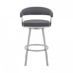 Bronson 29" Slate Grey Faux Leather and Silver Metal Bar Stool