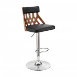 Angelo Adjustable Swivel Black Faux Leather Bar Stool with Chrome Base