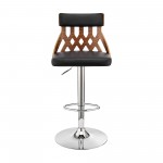 Angelo Adjustable Swivel Black Faux Leather Bar Stool with Chrome Base