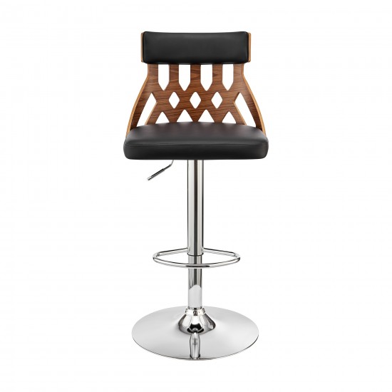 Angelo Adjustable Swivel Black Faux Leather Bar Stool with Chrome Base