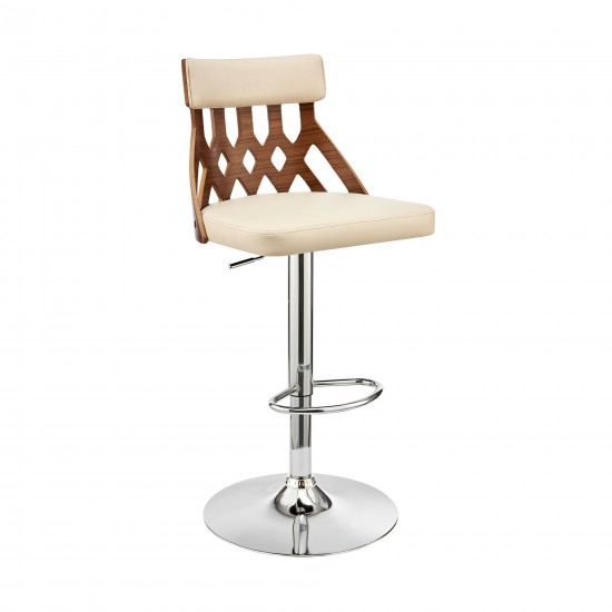 Angelo Adjustable Swivel Cream Faux Leather Bar Stool with Chrome Base