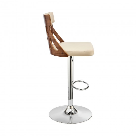 Angelo Adjustable Swivel Cream Faux Leather Bar Stool with Chrome Base