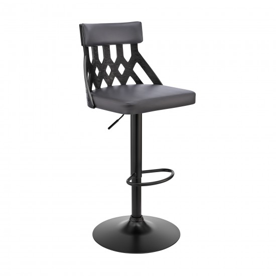 Angelo Adjustable Swivel Grey Faux Leather & Black Wood Bar Stool