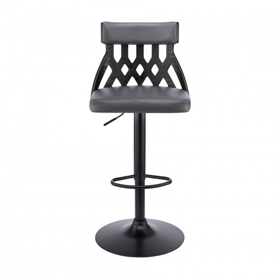 Angelo Adjustable Swivel Grey Faux Leather & Black Wood Bar Stool