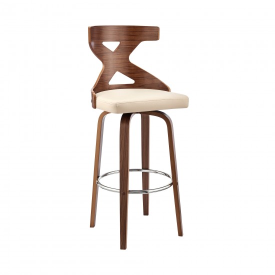 Gayle 26" Swivel Cross Back Cream Faux Leather and Walnut Wood Bar Stool