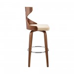 Gayle 26" Swivel Cross Back Cream Faux Leather and Walnut Wood Bar Stool