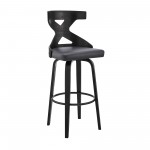 Gayle 26" Swivel Cross Back Grey Faux Leather and Black Wood Bar Stool