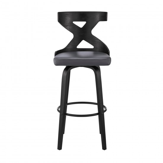 Gayle 26" Swivel Cross Back Grey Faux Leather and Black Wood Bar Stool