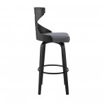 Gayle 26" Swivel Cross Back Grey Faux Leather and Black Wood Bar Stool