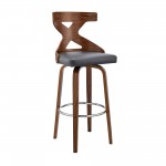 Gayle 26" Swivel Cross Back Grey Faux Leather and Walnut Wood Bar Stool