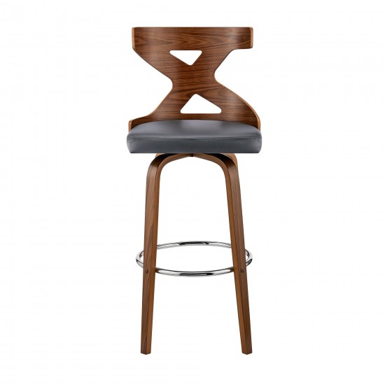 Gayle 26" Swivel Cross Back Grey Faux Leather and Walnut Wood Bar Stool