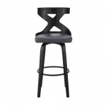 Gayle 30" Swivel Cross Back Grey Faux Leather and Black Wood Bar Stool