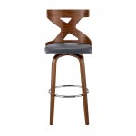 Gayle 30" Swivel Cross Back Grey Faux Leather and Walnut Wood Bar Stool