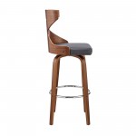 Gayle 30" Swivel Cross Back Grey Faux Leather and Walnut Wood Bar Stool