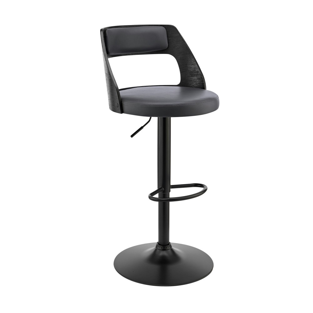 Itzan Adjustable Swivel Grey Faux Leather Bar Stool with Black Base