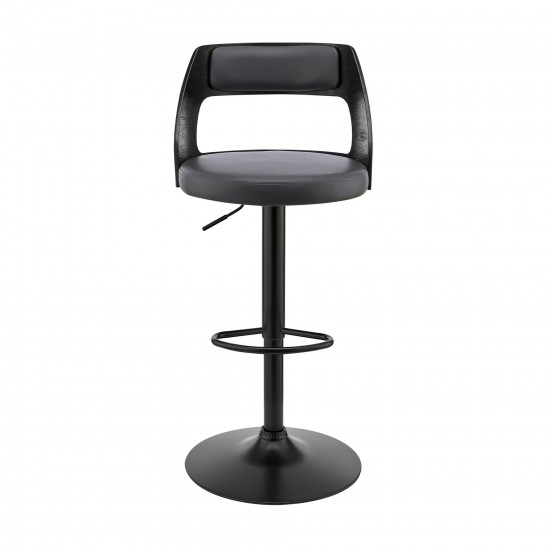 Itzan Adjustable Swivel Grey Faux Leather Bar Stool with Black Base