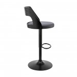 Itzan Adjustable Swivel Grey Faux Leather Bar Stool with Black Base