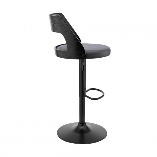 Itzan Adjustable Swivel Grey Faux Leather Bar Stool with Black Base