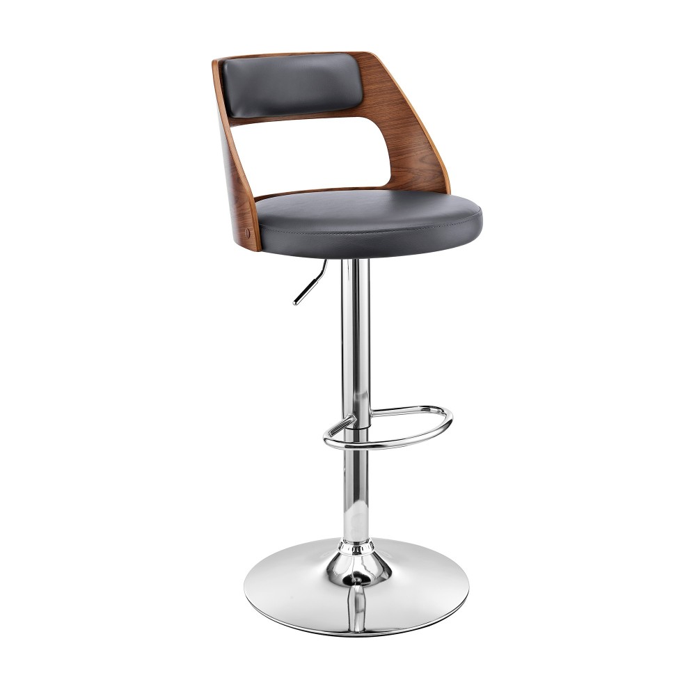 Itzan Adjustable Swivel Grey Faux Leather Bar Stool with Chrome Base