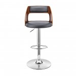 Itzan Adjustable Swivel Grey Faux Leather Bar Stool with Chrome Base