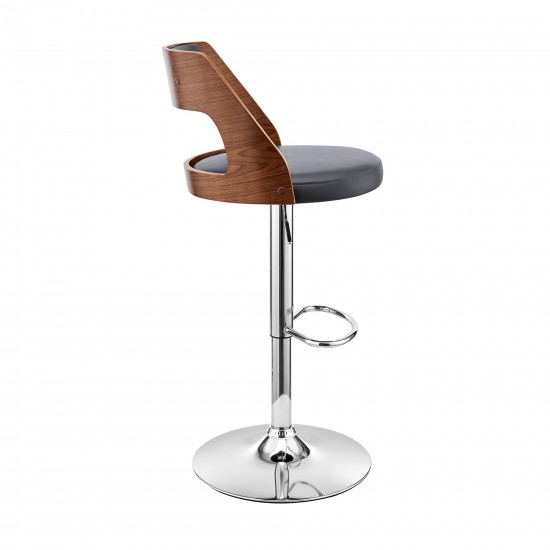 Itzan Adjustable Swivel Grey Faux Leather Bar Stool with Chrome Base