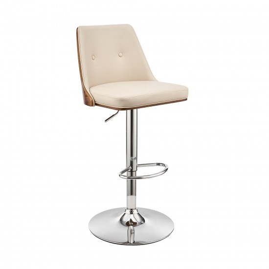 Jacob Adjustable Swivel Cream Faux Leather Bar Stool with Chrome Base