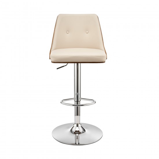 Jacob Adjustable Swivel Cream Faux Leather Bar Stool with Chrome Base