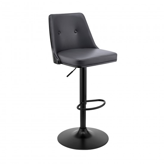 Jacob Adjustable Swivel Grey Faux Leather Bar Stool with Black Base