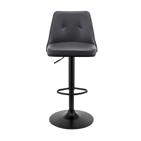 Jacob Adjustable Swivel Grey Faux Leather Bar Stool with Black Base