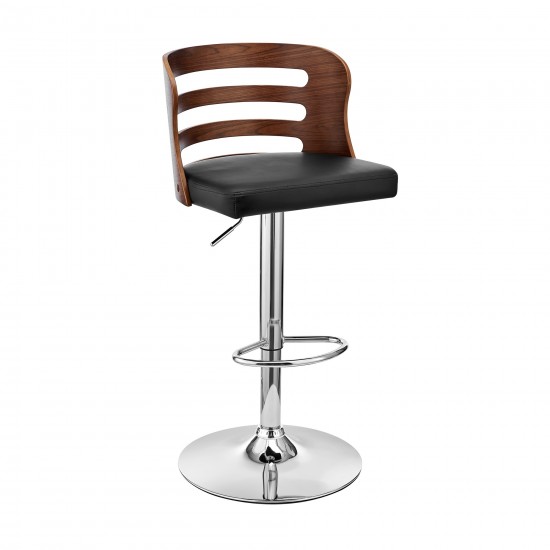 Khalia Adjustable Swivel Black Faux Leather Bar Stool with Chrome Base